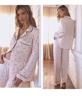 Women’s Eberjey Gisele Long Sleeve Pink Heart-Print Two-Piece Pajama Set